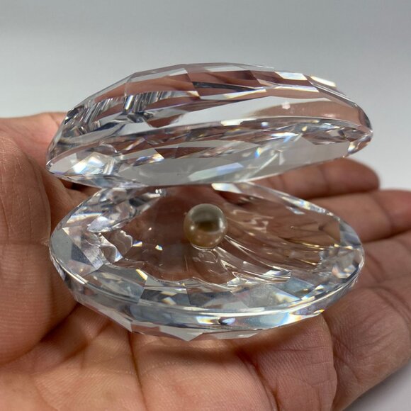Vintage Swarovski Crystal Clear Clam Shell with Pearl Figurine In Great Shape - Picture 10 of 10